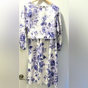 Laura Ashley Blue and White Floral Top Small and Skirt XS